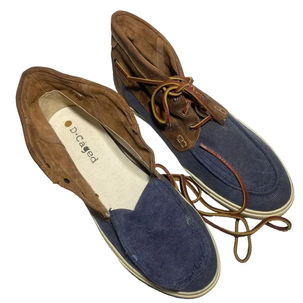 Dcaged High Top Lace Up Chukka Sneakers Men Shoes Sz 10 Blue Brown Canvas Suede